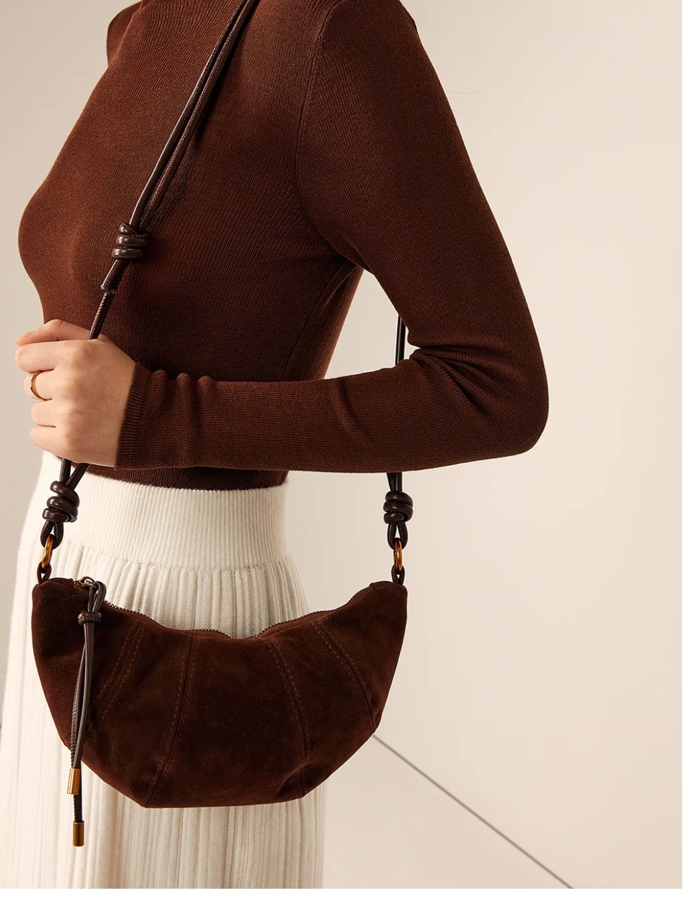 Brown Vegan Suede Croissant Bag